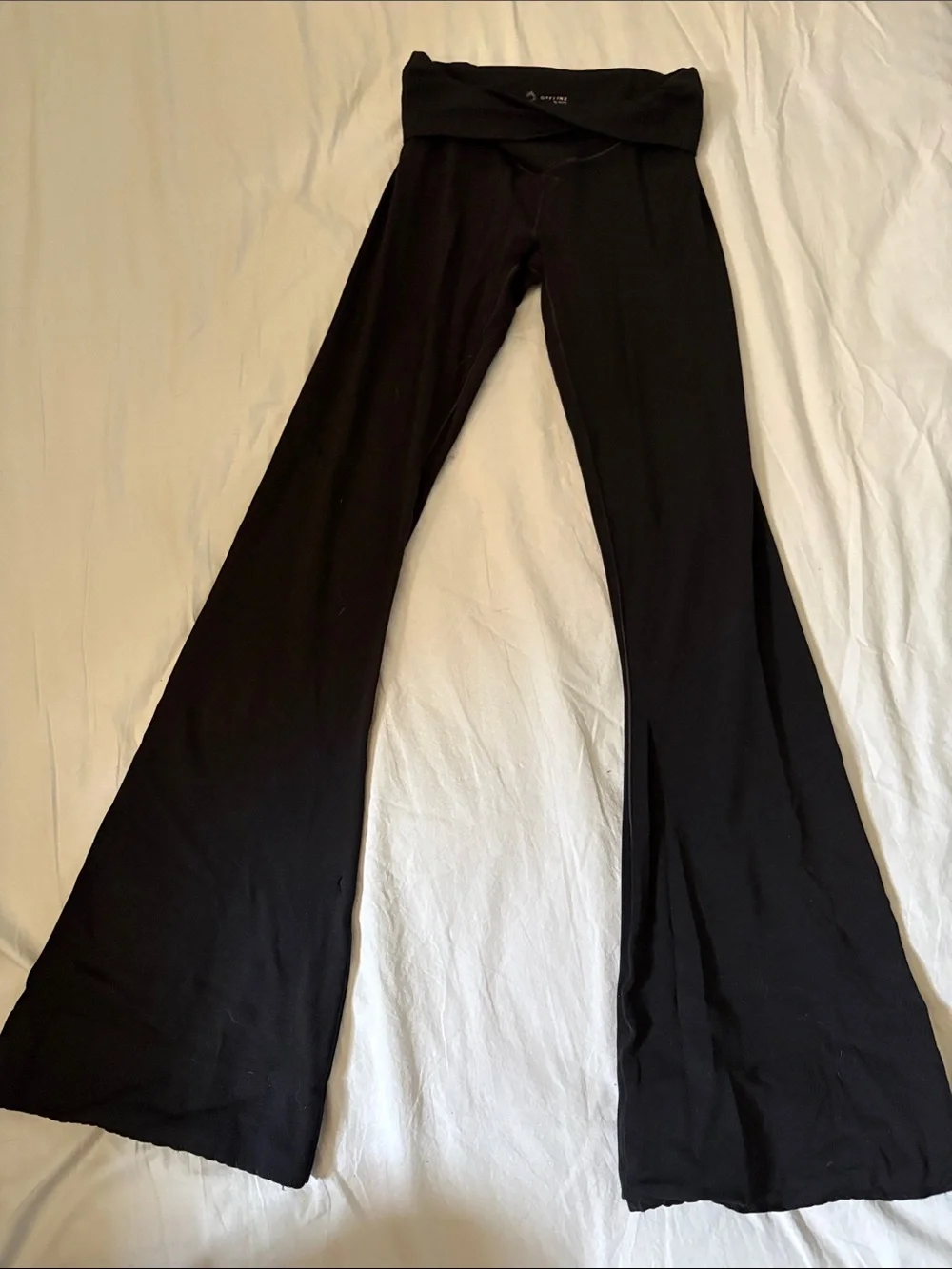 Black Wide-Leg Fold-Over Waist Pants — Comfort Stretch